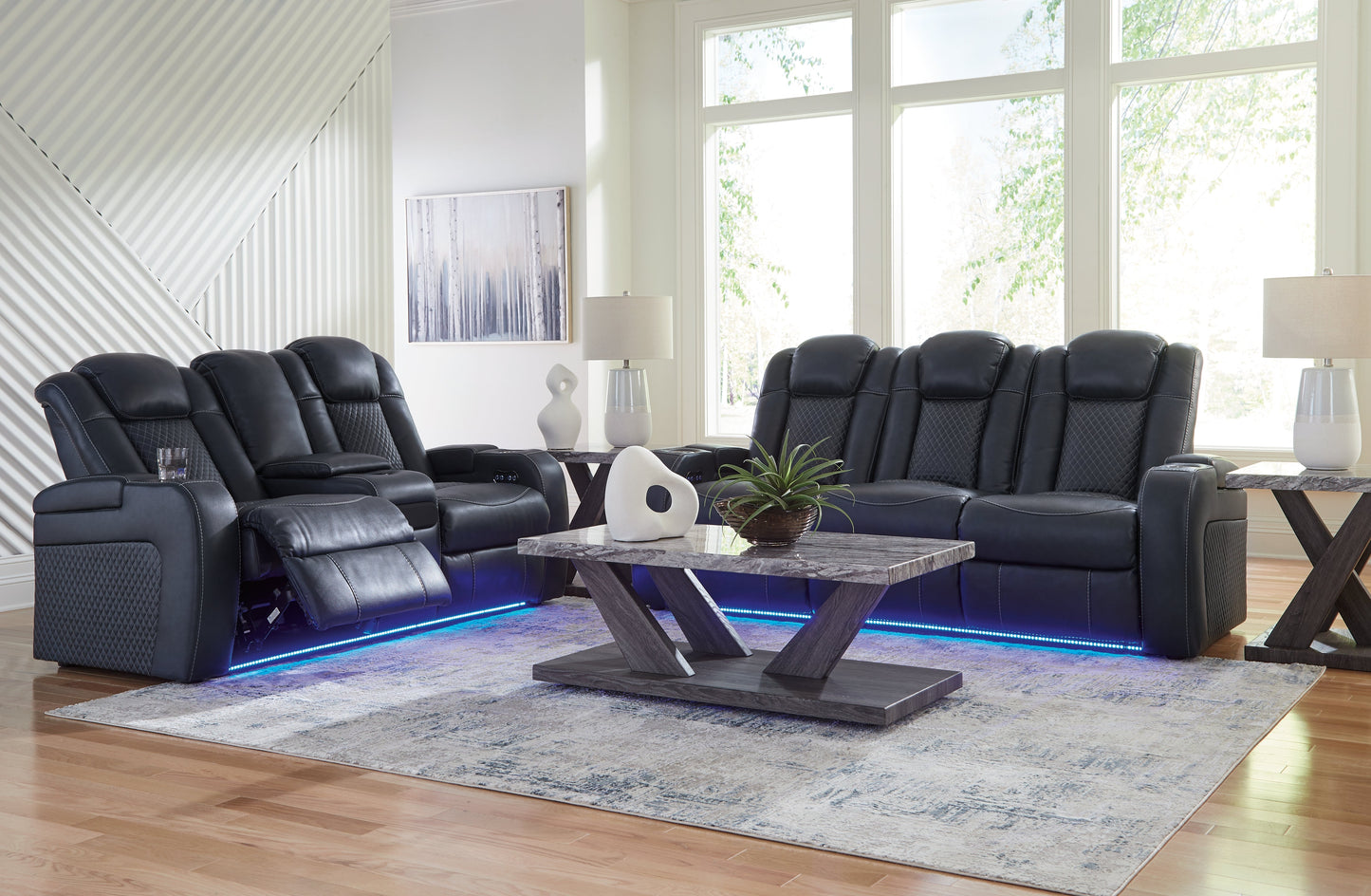 Fyne-Dyme Sapphire Power Reclining Sofa and Loveseat