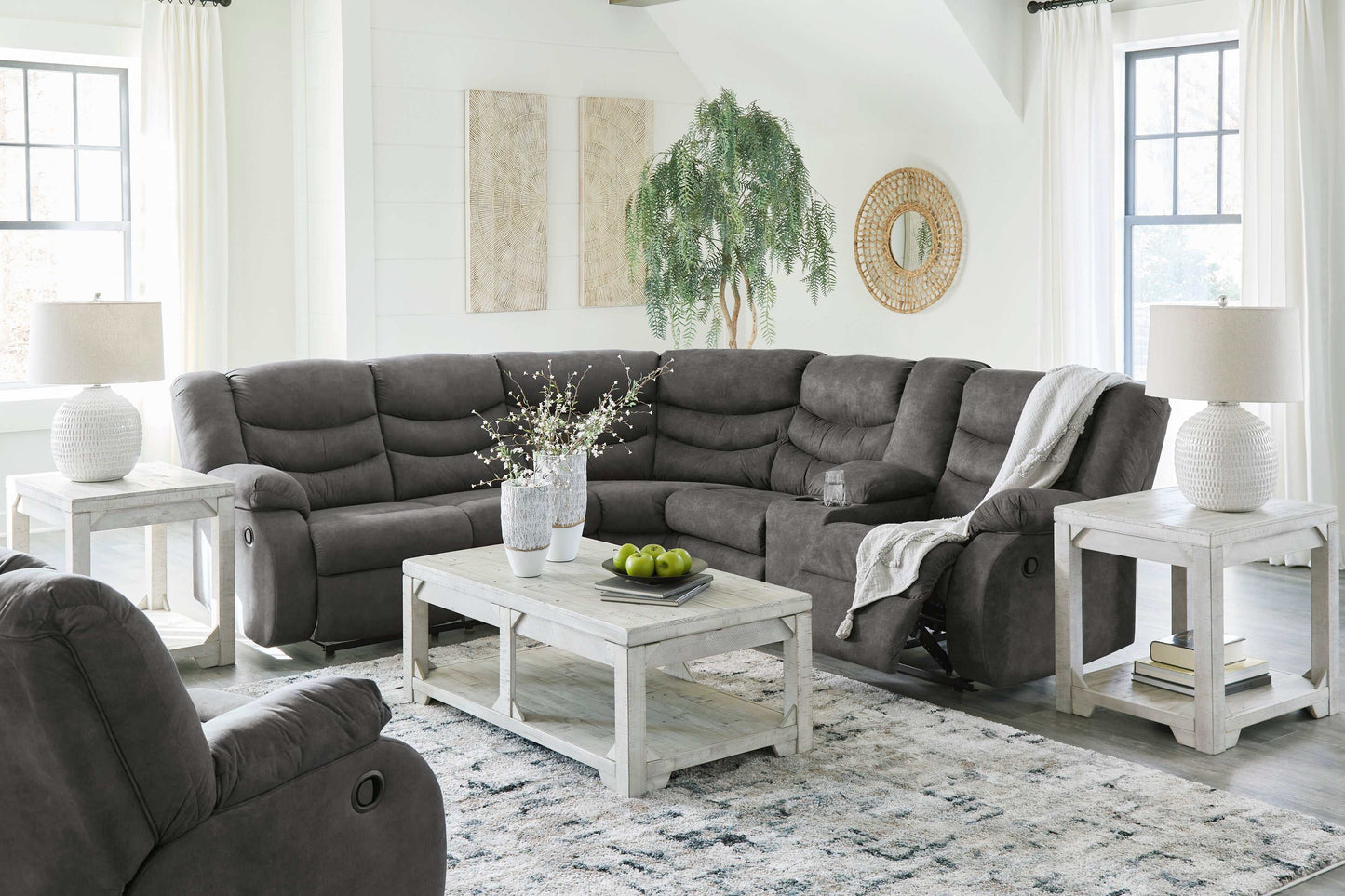 Partymate Slate Manual Reclining Sectional Living Room Set