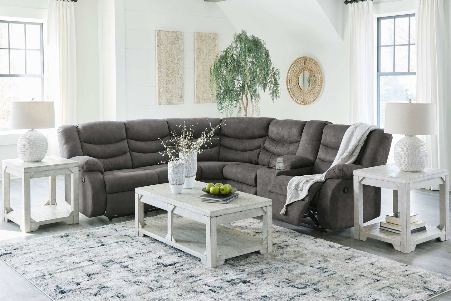 Partymate Slate Manual Reclining Sectional Living Room Set