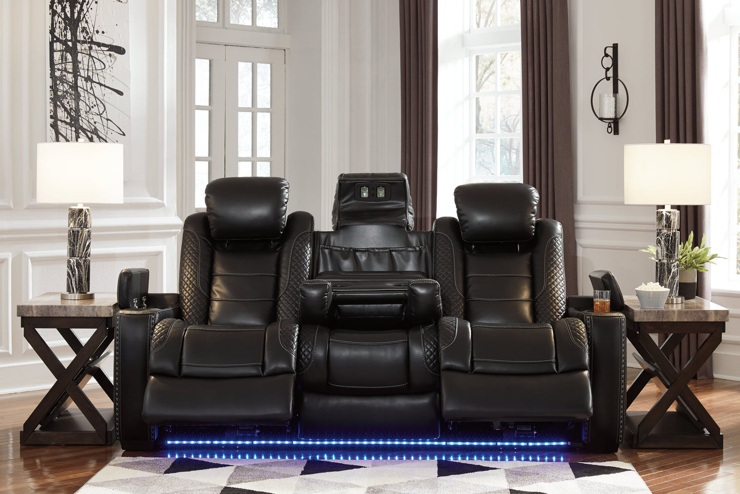 Party Time Midnight Power Reclining Sofa and Recliner