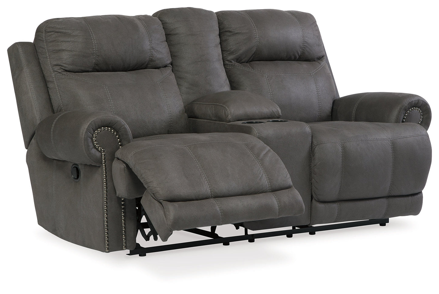 Austere Gray Reclining Loveseat with Console