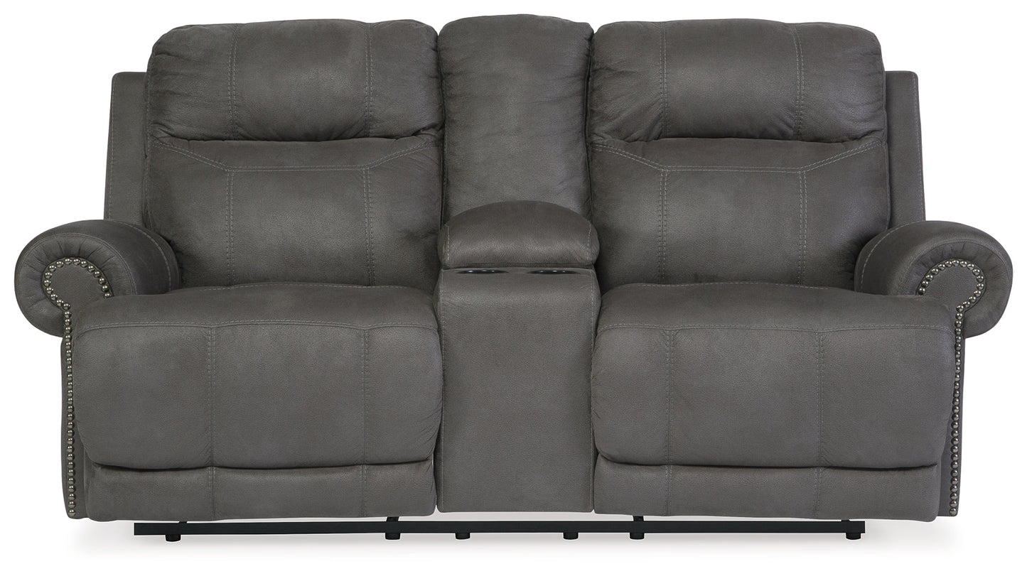 Austere Gray Reclining Loveseat with Console