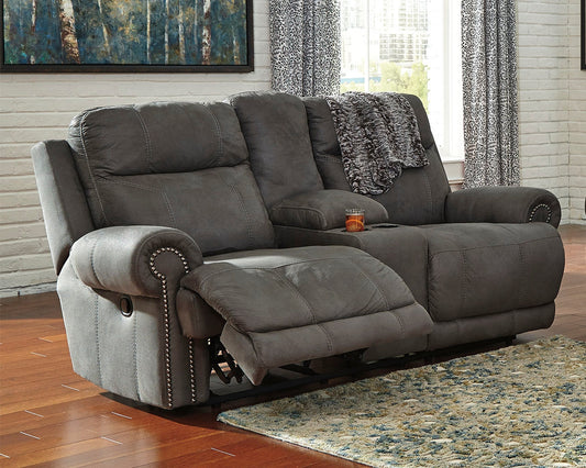 Austere Gray Reclining Loveseat with Console