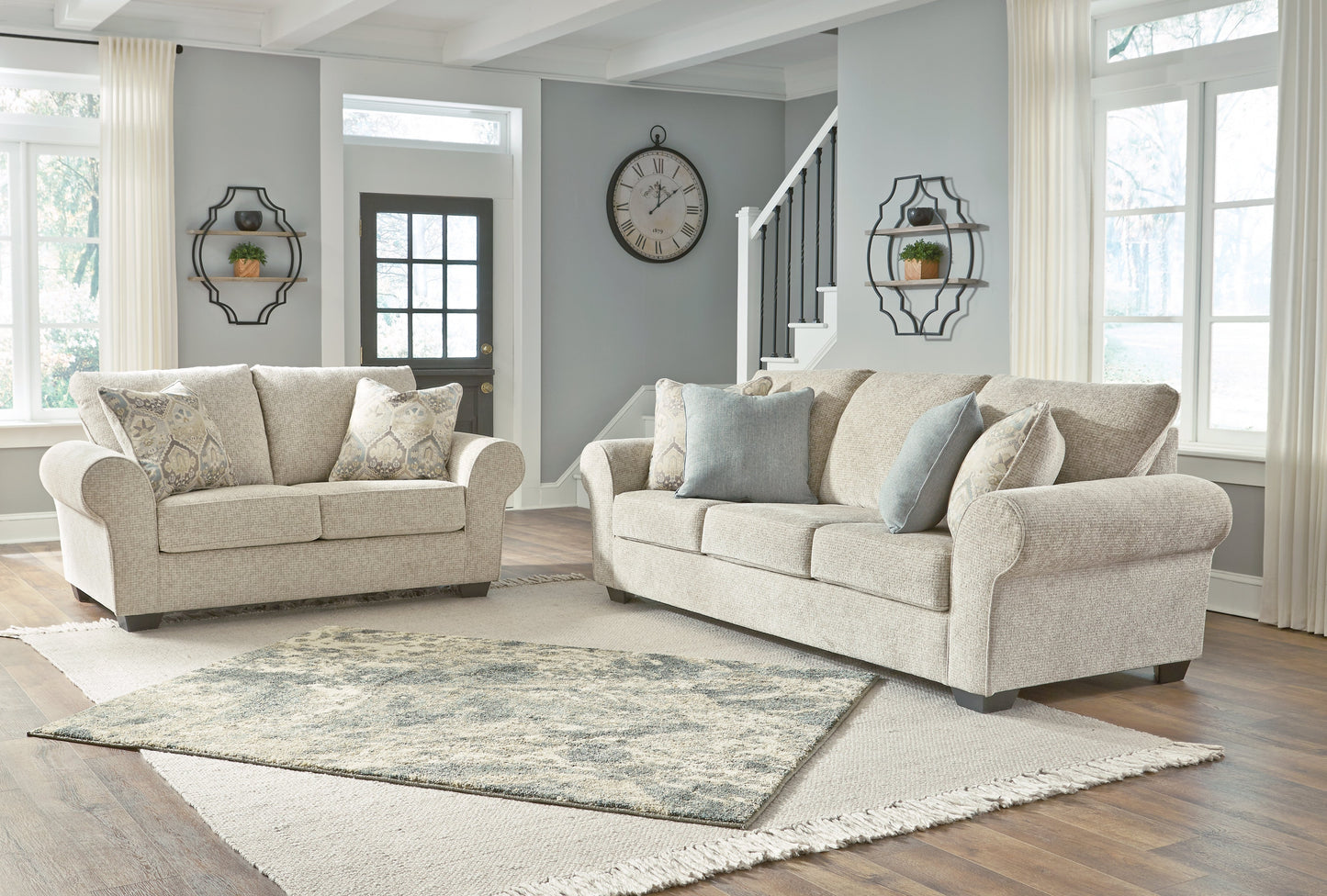 Haisley Ivory Sofa, Loveseat, Oversized Chair and Ottoman