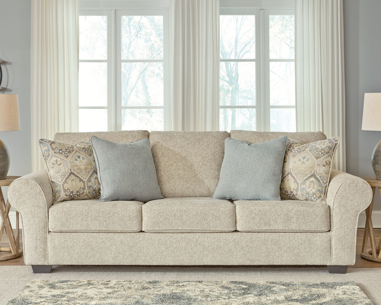 Haisley Ivory Sofa Sleeper and Loveseat