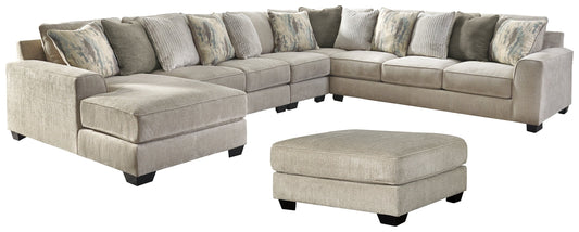 Ardsley Pewter 5-Piece Sectional with Ottoman