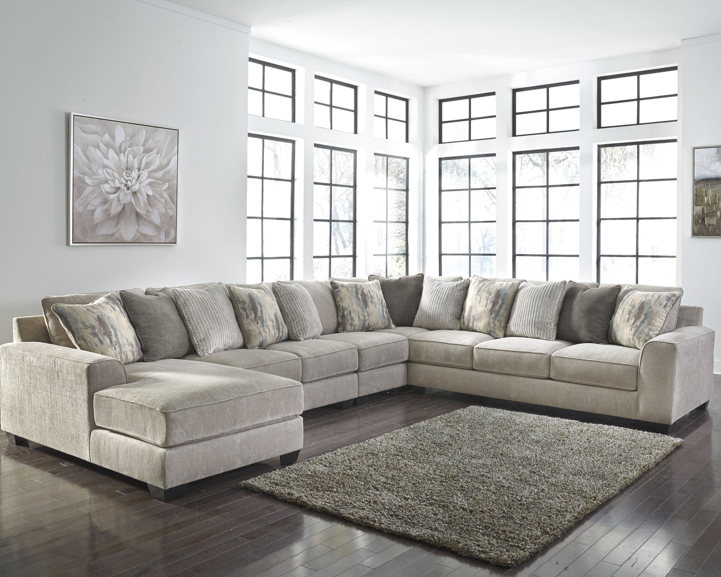 Ardsley Pewter 5-Piece Sectional with Ottoman