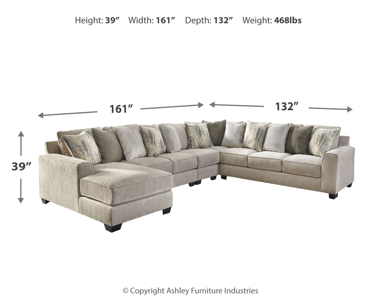 Ardsley Pewter 5-Piece Sectional with Ottoman