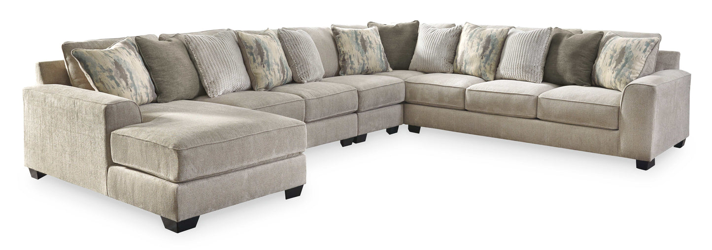 Ardsley Pewter 5pc LAF Chaise Sectional w/ RAF Sofa