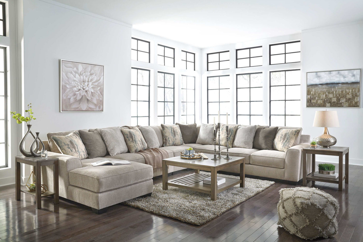 Ardsley Pewter 5pc LAF Chaise Sectional w/ RAF Sofa