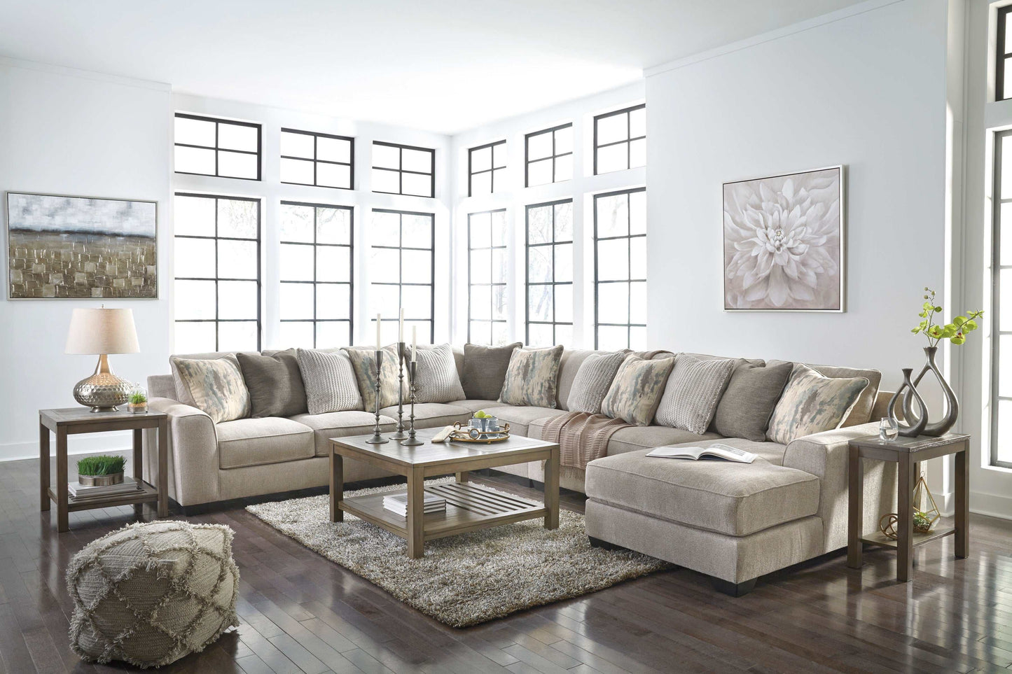 Ardsley Pewter 5pc RAF Chaise Sectional w/ LAF Sofa