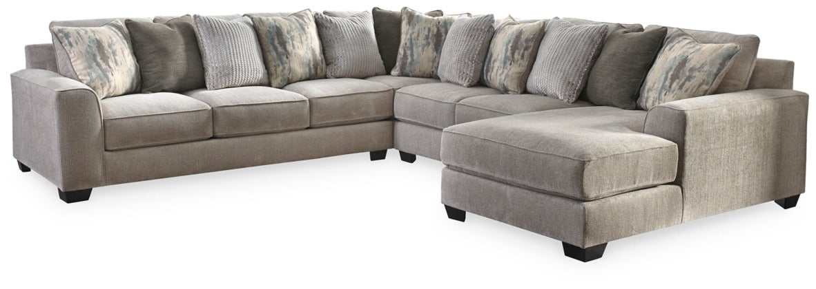 Ardsley Pewter 4pc Sectional w/ RAF Chaise & LAF Sofa