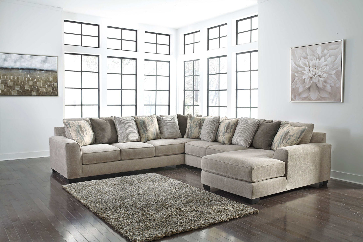 Ardsley Pewter 4pc Sectional w/ RAF Chaise & LAF Sofa