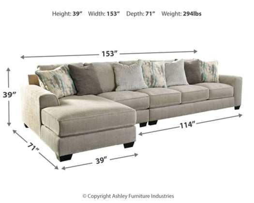 Ardsley Pewter 3pc LAF Chaise Sectional