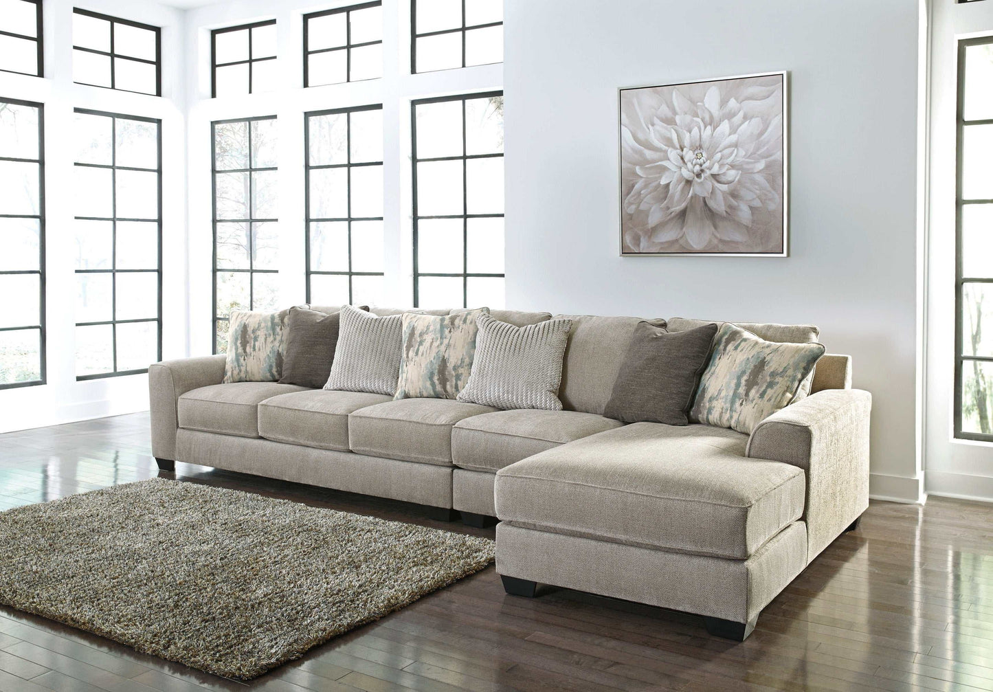 Ardsley Pewter 3pc RAF Chaise Sectional