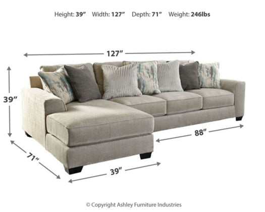 Ardsley Pewter 2pc LAF Sectional w/ RAF Sofa