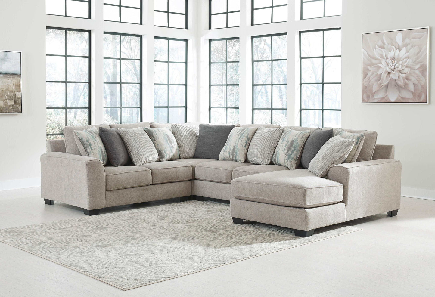 Ardsley Pewter 4pc Sectional w/ RAF Chaise & LAF Loveseat