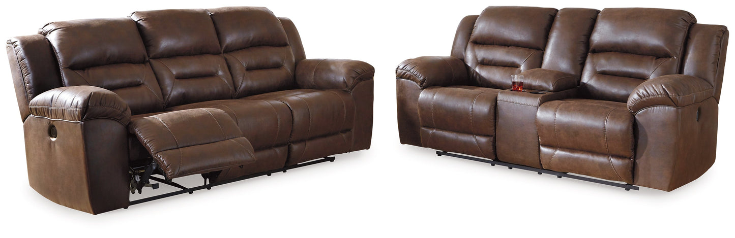 Stoneland Brown Power Reclining Sofa and Loveseat