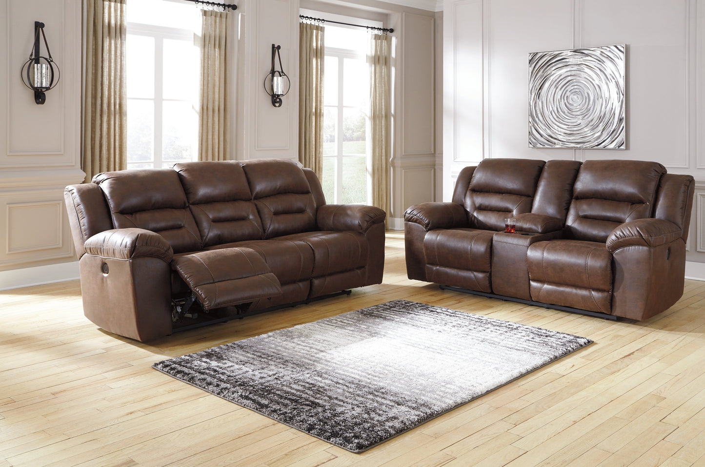 Stoneland Brown Power Reclining Sofa and Loveseat