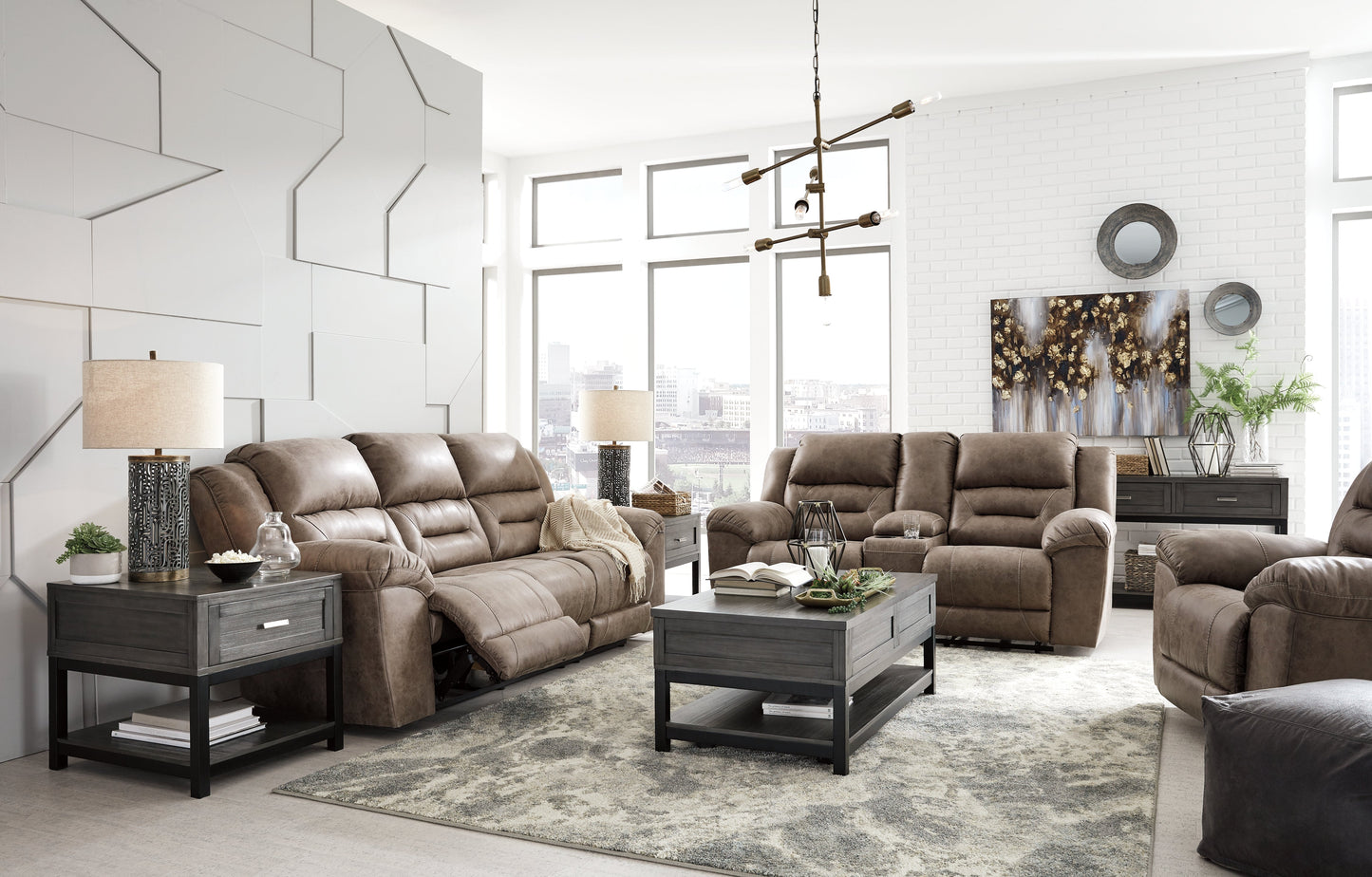 Stoneland Fossil Reclining Sofa, Loveseat and Recliner