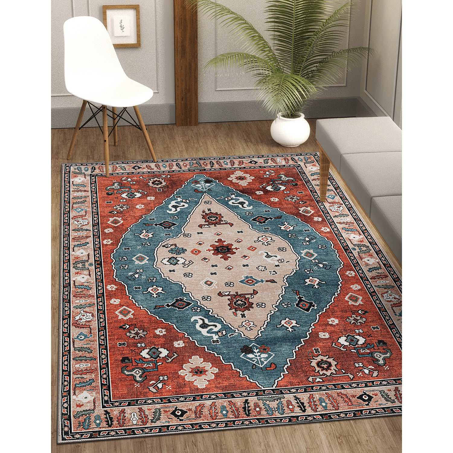 Rain Persian Red Vintage Non-Slip Indoor Area Rug / 5'x7 - Ornate Home