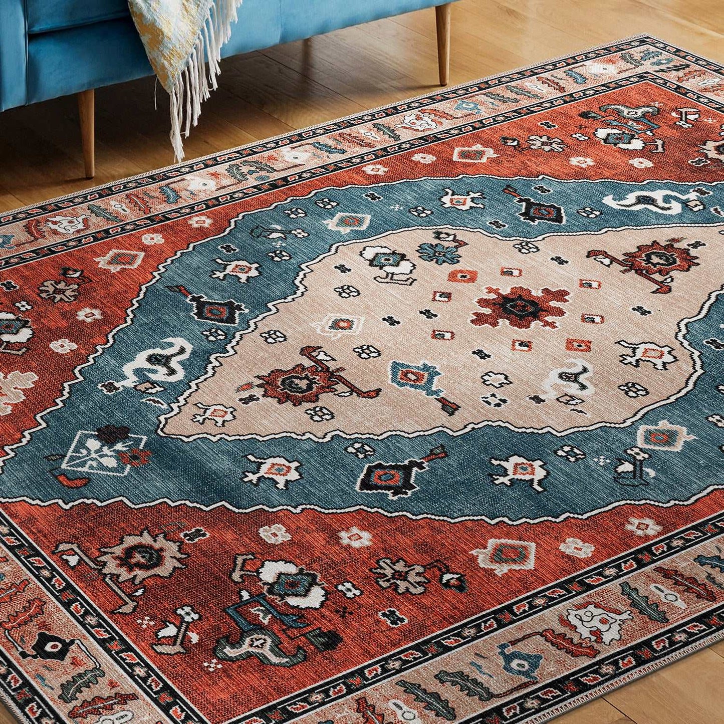 Rain Persian Red Vintage Non-Slip Indoor Area Rug / 5'x7 - Ornate Home