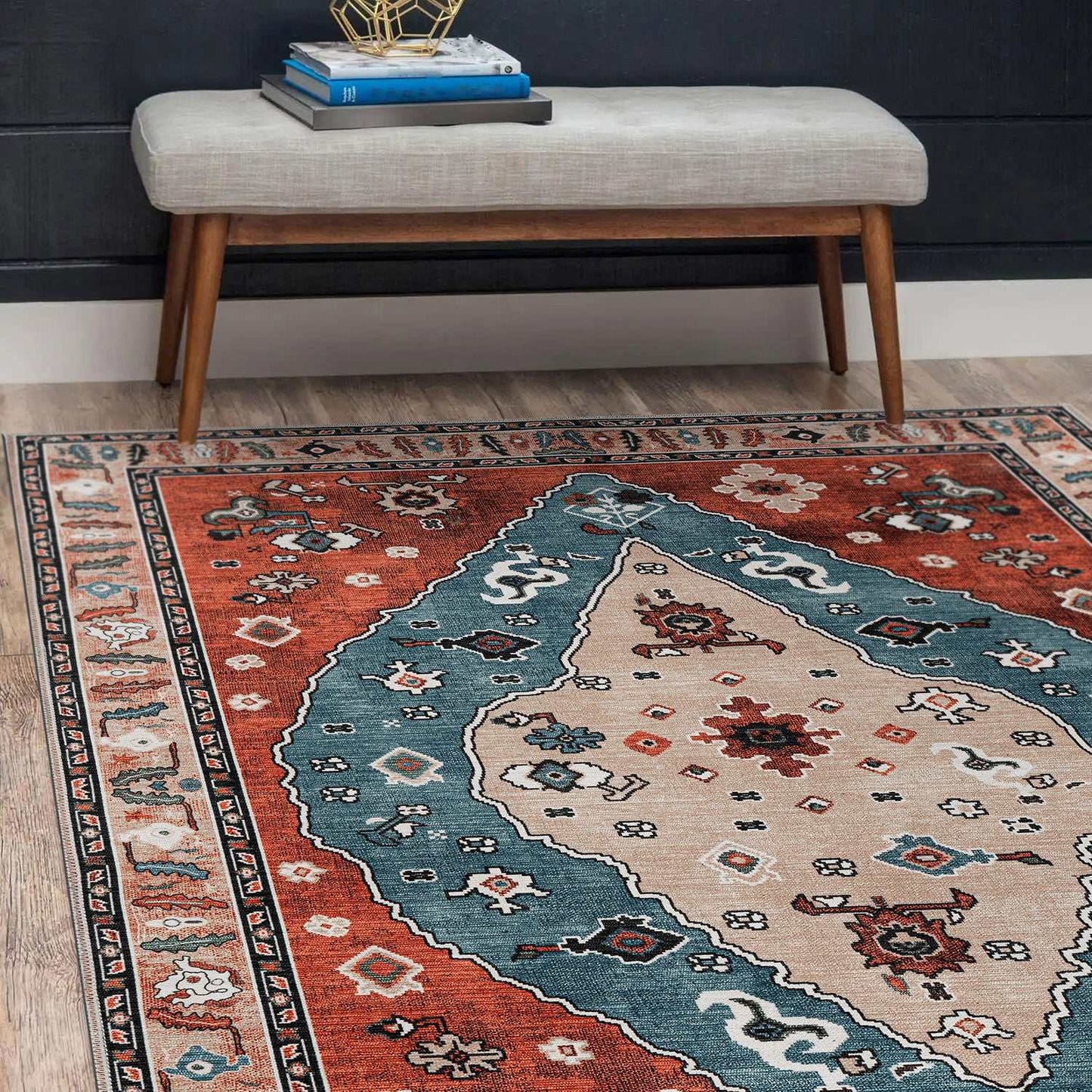 Rain Persian Red Vintage Non-Slip Indoor Area Rug / 5'x7 - Ornate Home