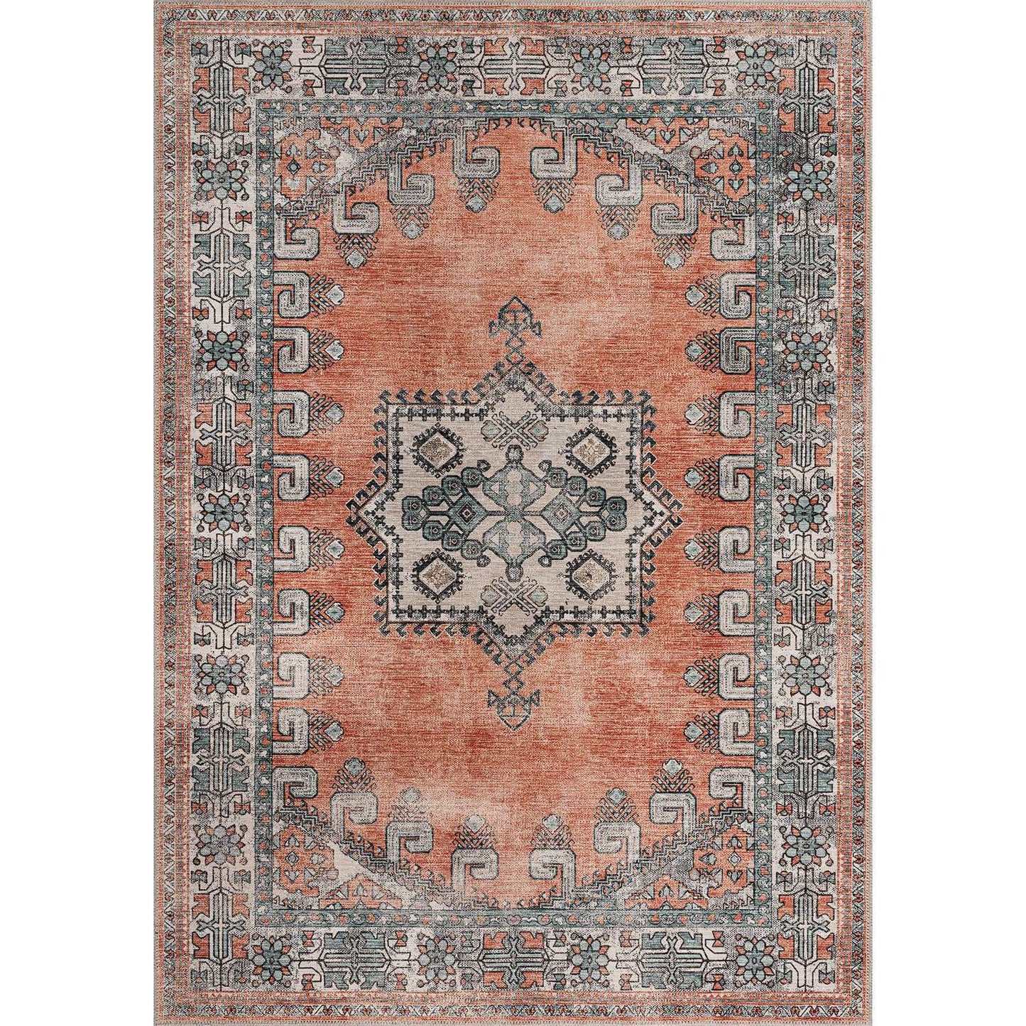 Rain Persian Orange Distressed Vintage Non-Slip Indoor Area Rug / 5'x7 - Ornate Home