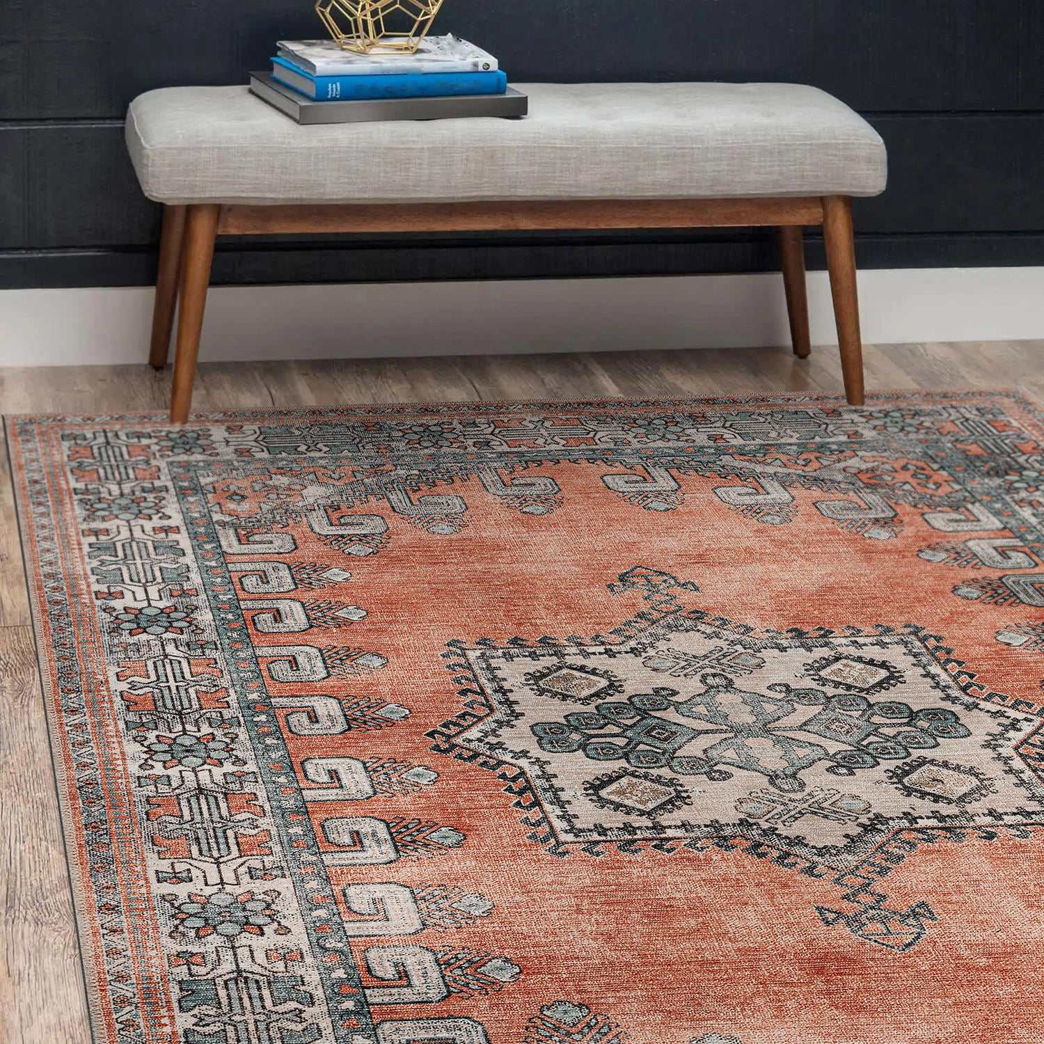 Rain Persian Orange Distressed Vintage Non-Slip Indoor Area Rug / 5'x7 - Ornate Home