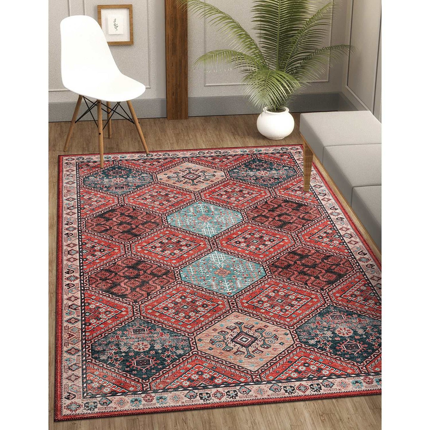 Rain Persian Rust Red Distressed Vintage Non-Slip Indoor Area Rug / 5'x7 - Ornate Home