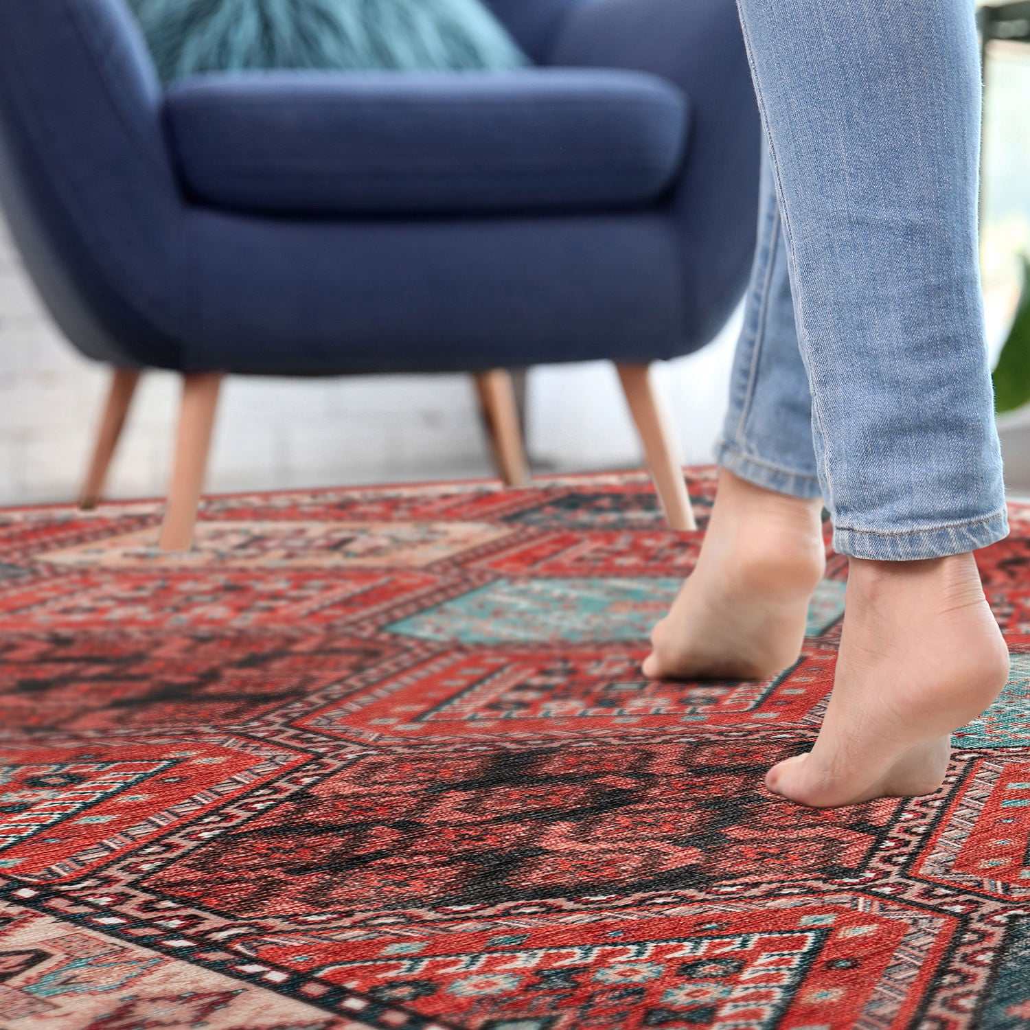 Rain Persian Rust Red Distressed Vintage Non-Slip Indoor Area Rug / 5'x7 - Ornate Home