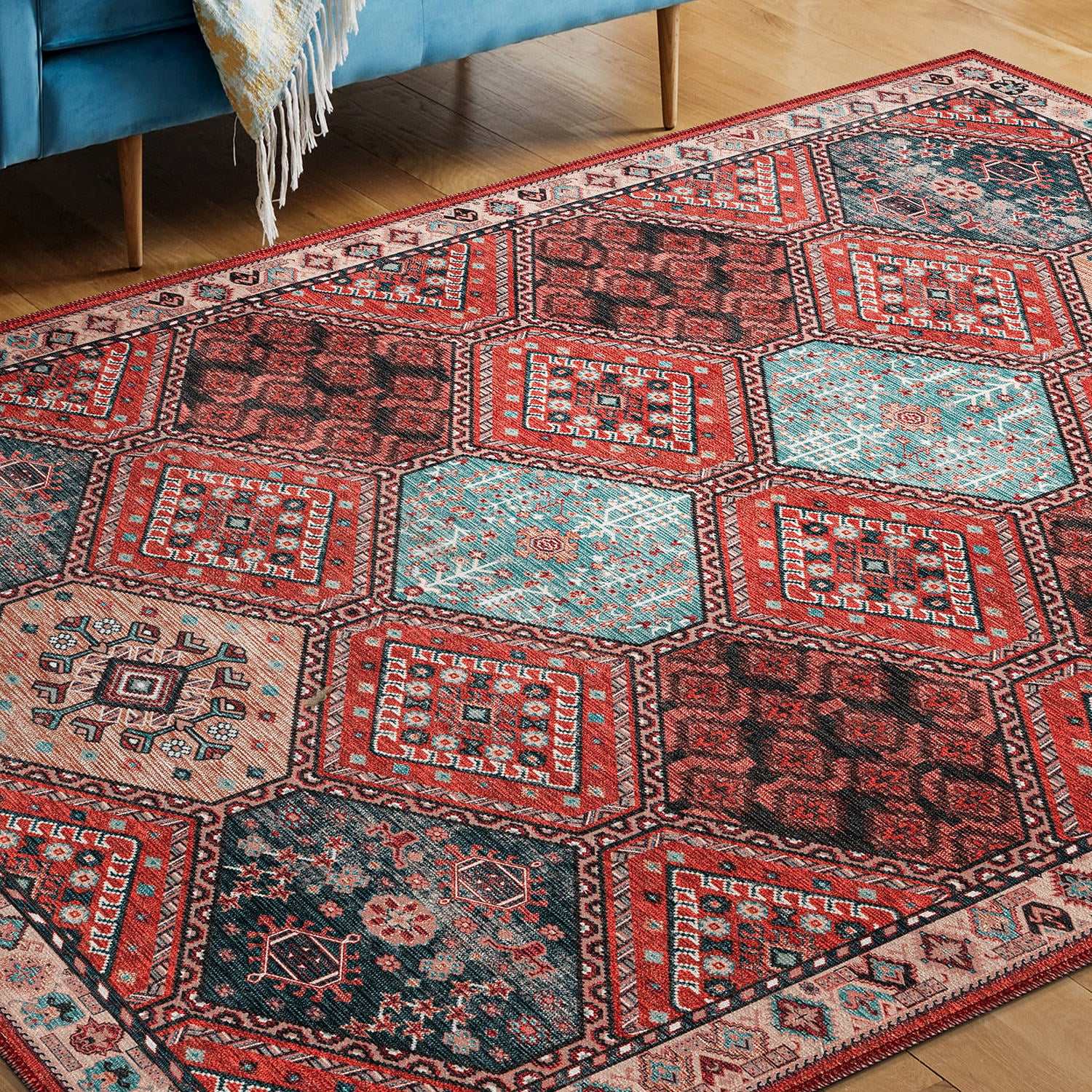 Rain Persian Rust Red Distressed Vintage Non-Slip Indoor Area Rug / 5'x7 - Ornate Home