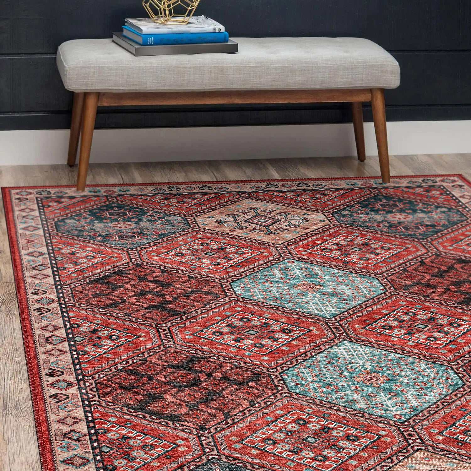 Rain Persian Rust Red Distressed Vintage Non-Slip Indoor Area Rug / 5'x7 - Ornate Home