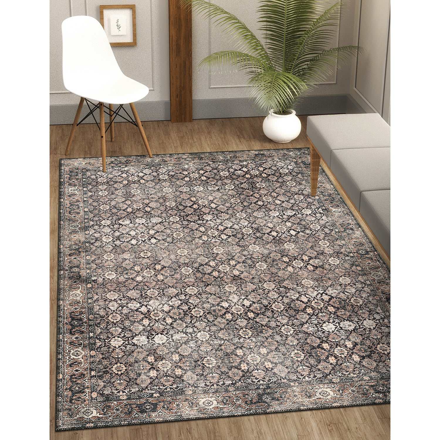 Rain Persian Wood Distressed Vintage Non-Slip Indoor Area Rug / 5'x7 - Ornate Home