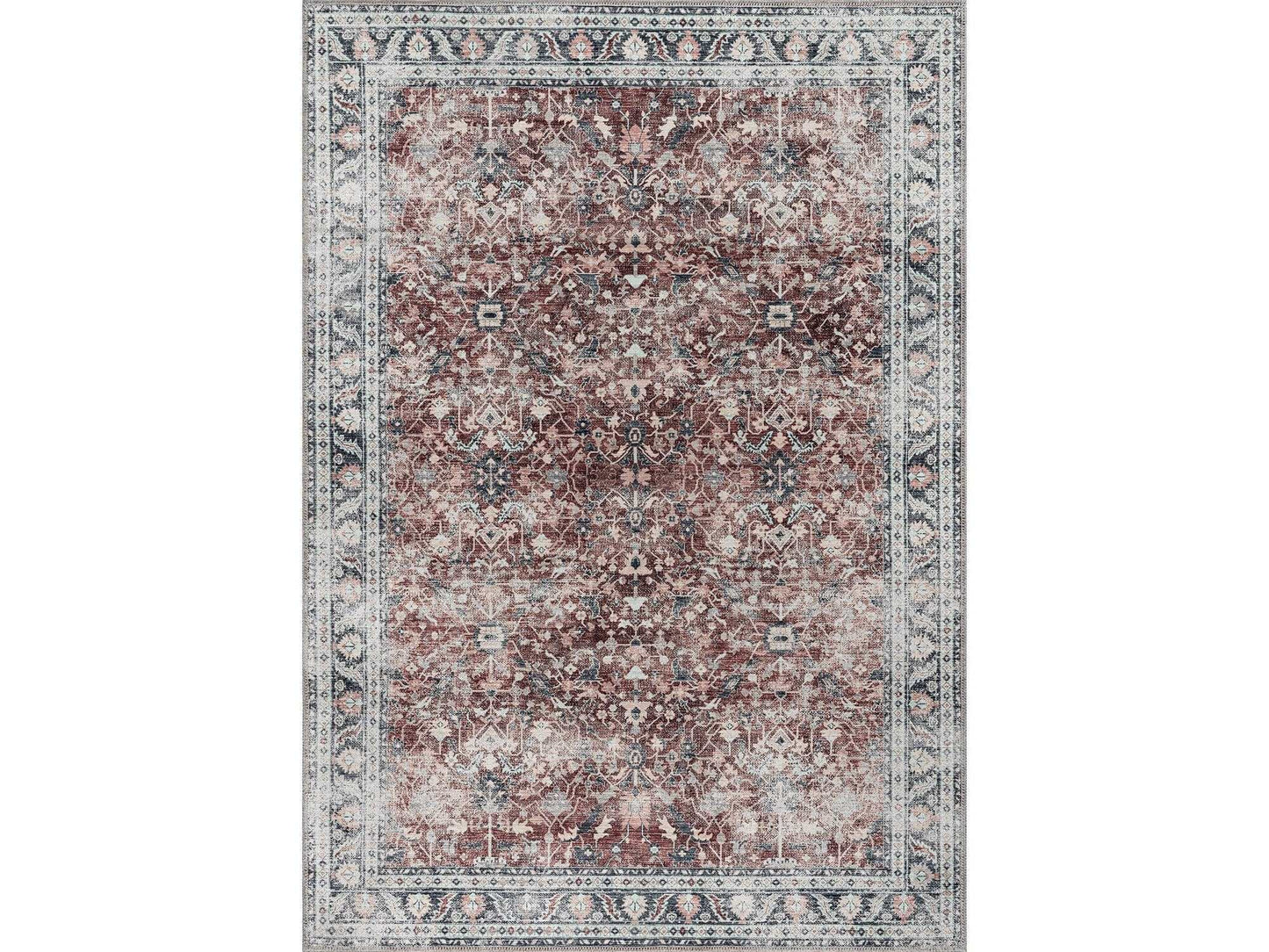 Rain Persian Red Distressed Vintage Non-Slip Indoor Area Rug / 5'x7 - Ornate Home