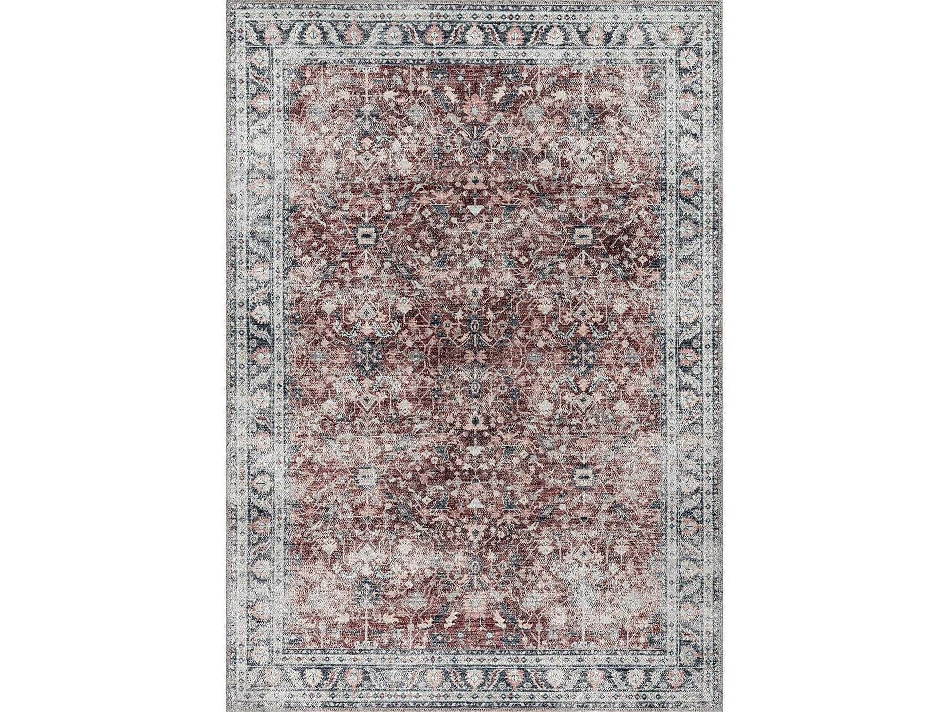 Rain Persian Red Distressed Vintage Non-Slip Indoor Area Rug / 5'x7 - Ornate Home