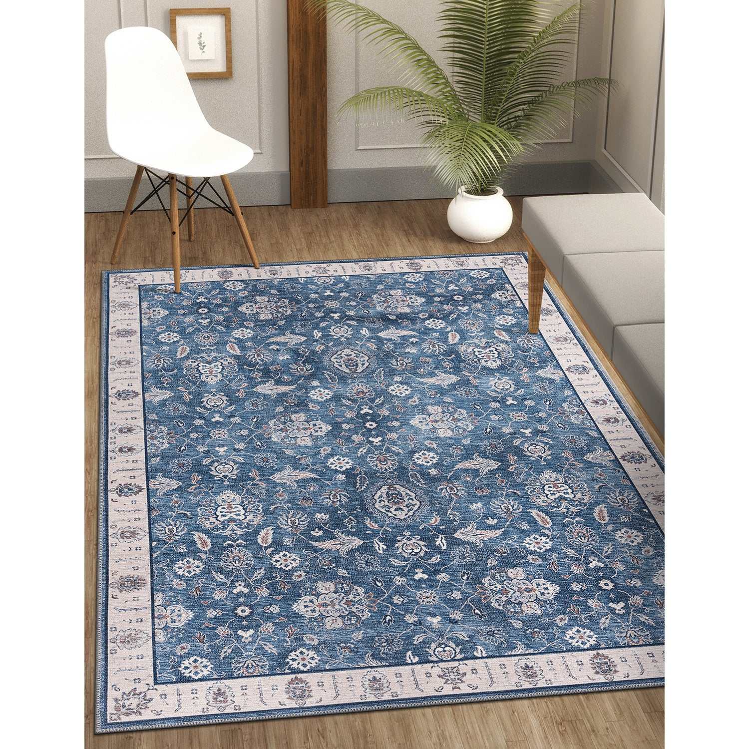 Rain Persian Navy Color Distressed Non-Slip Indoor Area Rug / 5'x7 - Ornate Home