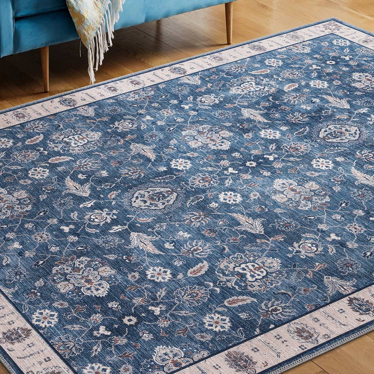 Rain Persian Navy Color Distressed Non-Slip Indoor Area Rug / 5'x7 - Ornate Home