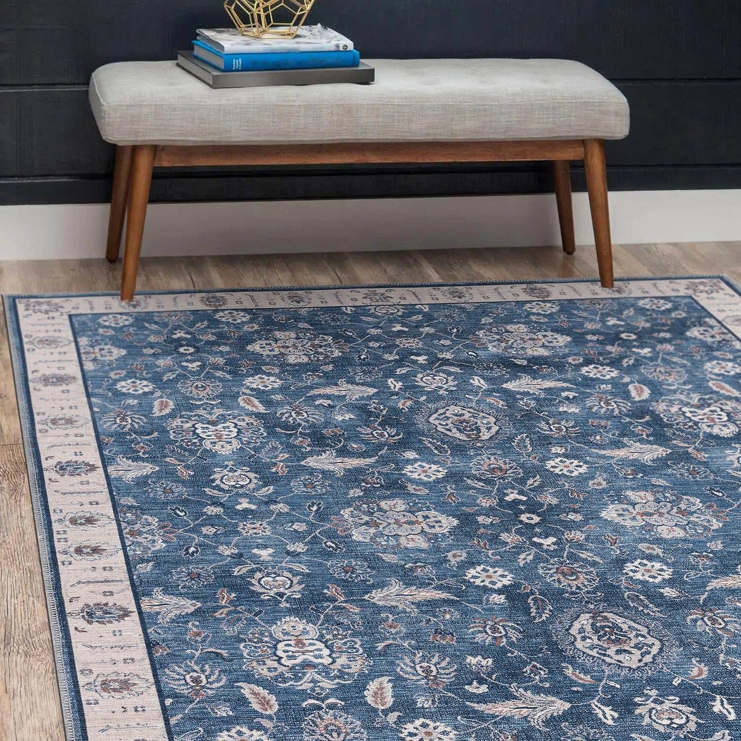 Rain Persian Navy Color Distressed Non-Slip Indoor Area Rug / 5'x7 - Ornate Home