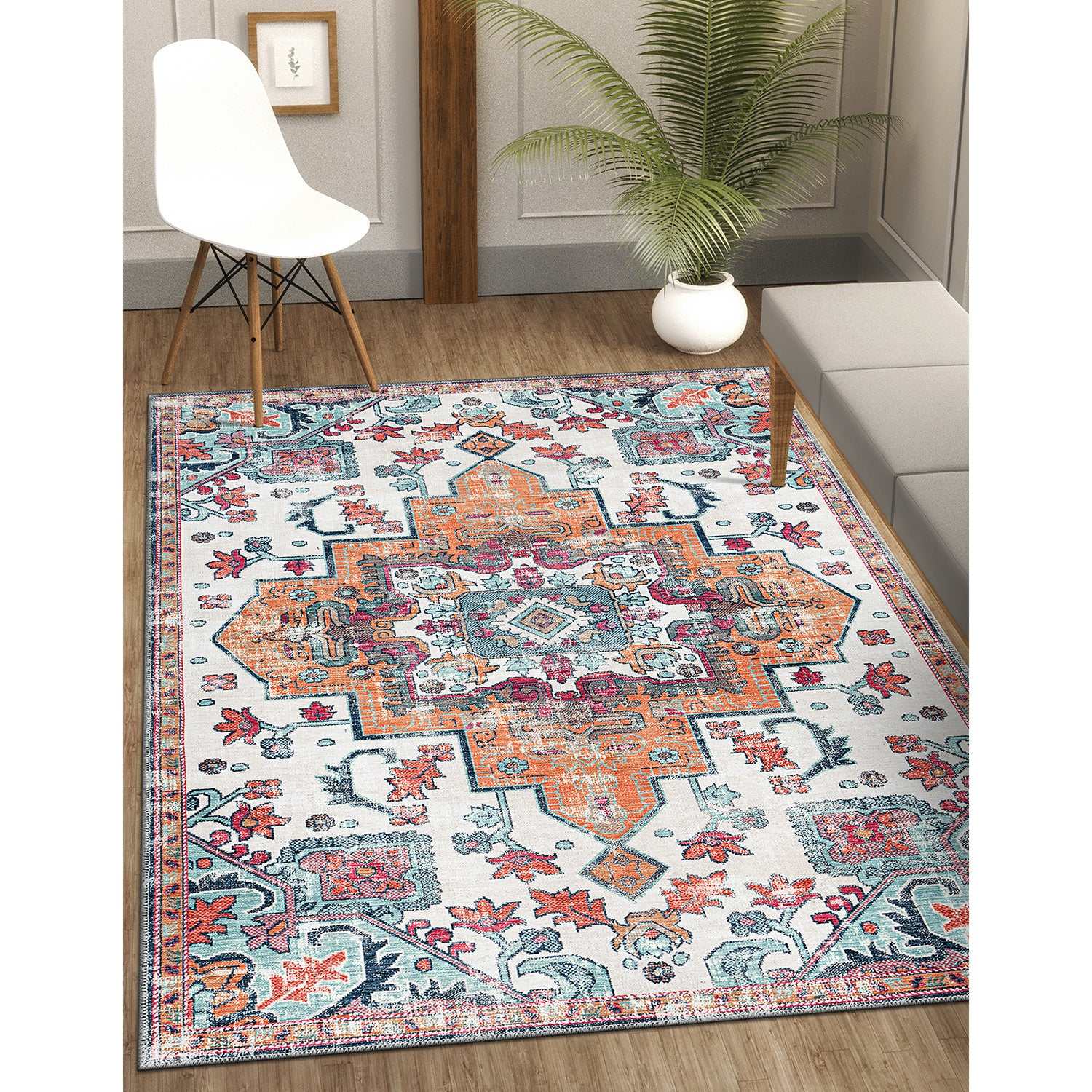 Rain Persian Multi Color Distressed Non-Slip Indoor Area Rug / 5'x7 - Ornate Home