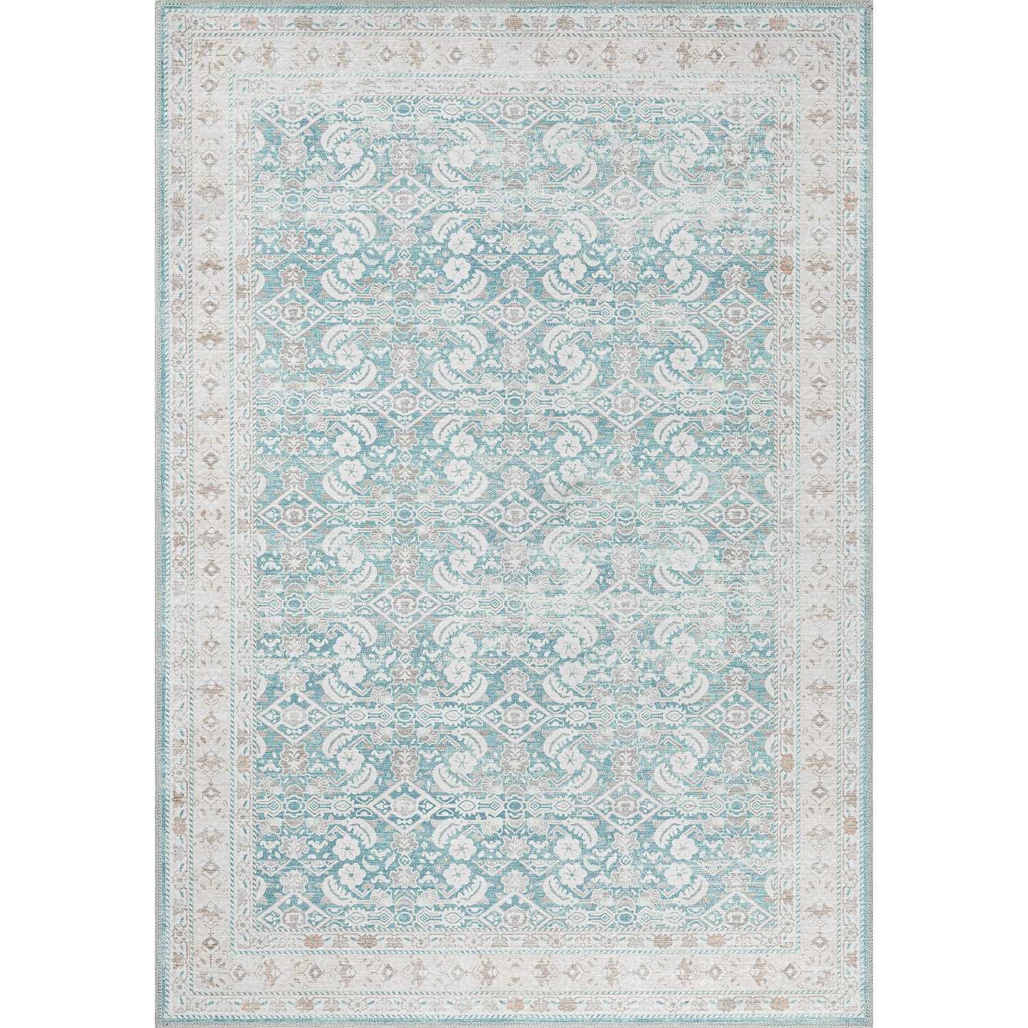 Rain Persian Teal Distressed Vintage Non-Slip Indoor Area Rug / 5'x7 - Ornate Home