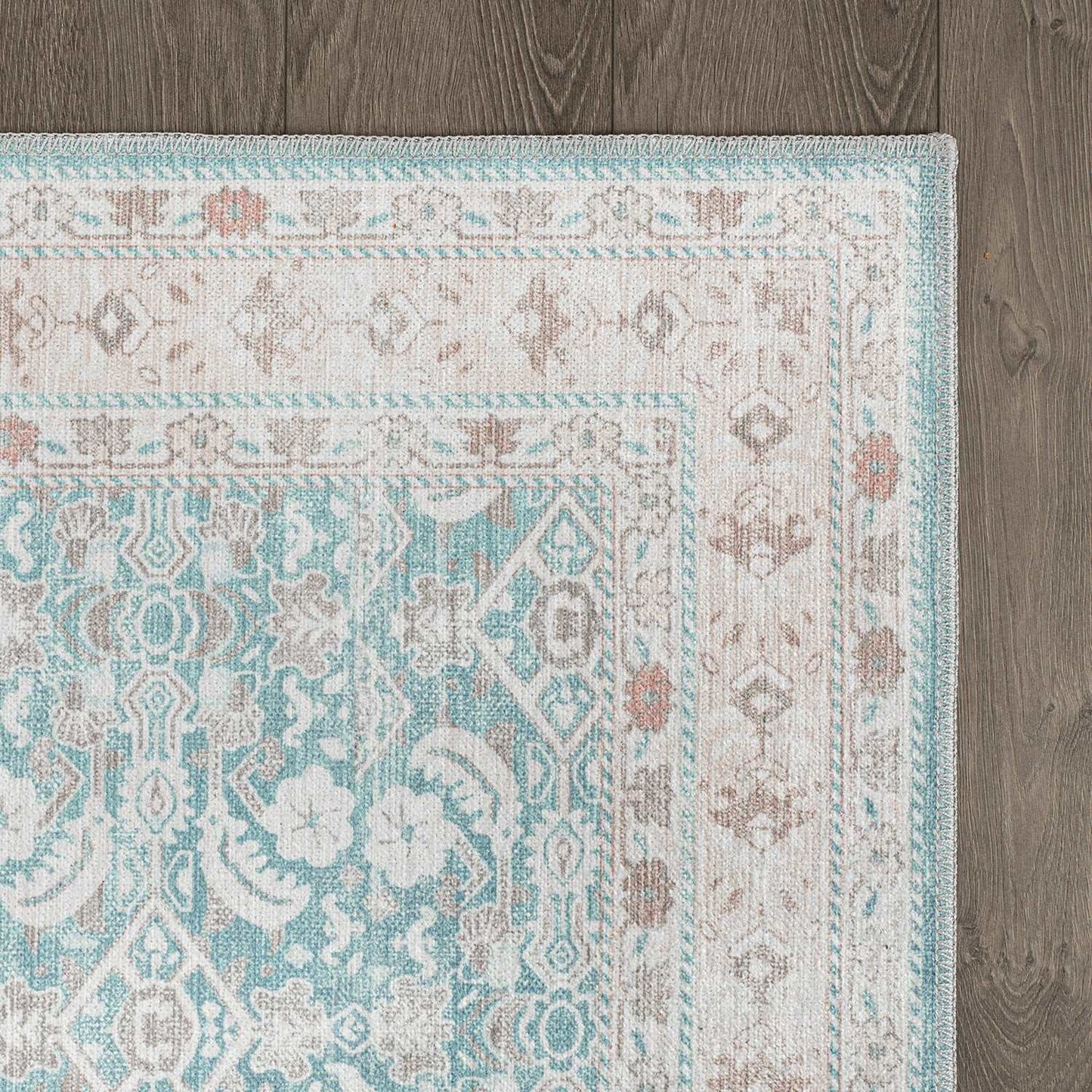 Rain Persian Teal Distressed Vintage Non-Slip Indoor Area Rug / 5'x7 - Ornate Home