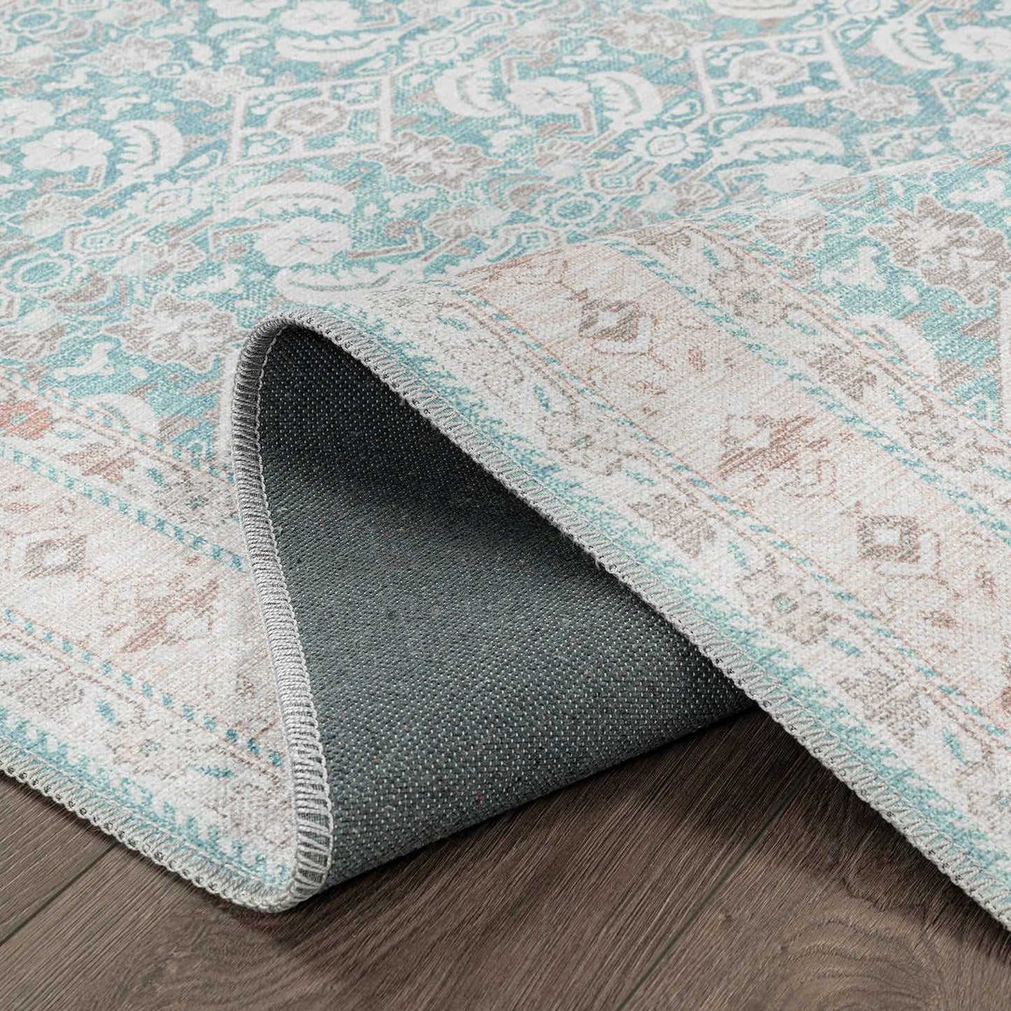 Rain Persian Teal Distressed Vintage Non-Slip Indoor Area Rug / 5'x7 - Ornate Home