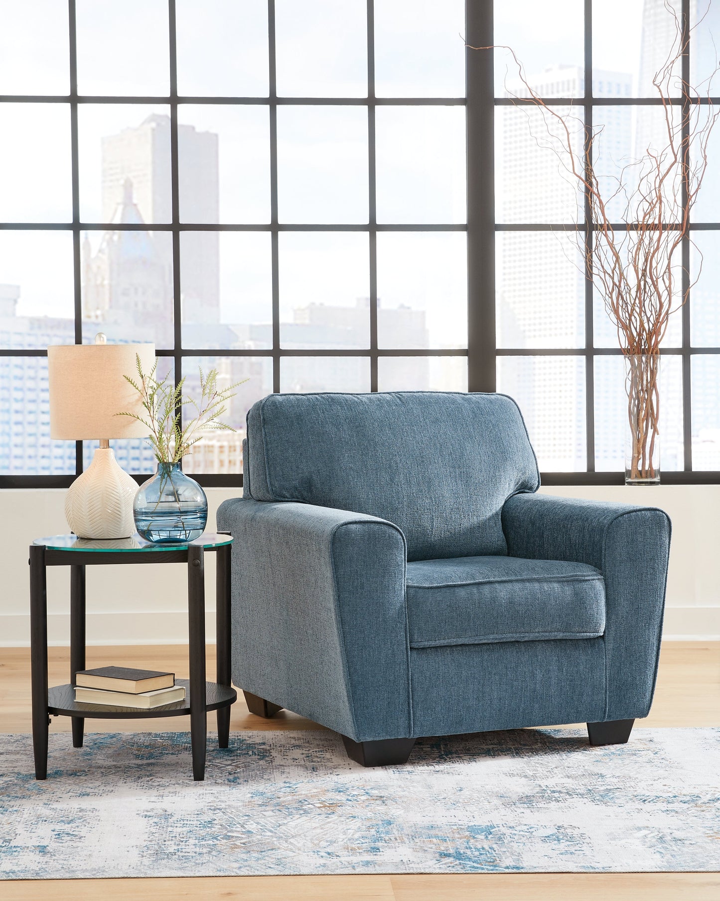 Cashton Blue Chair and Ottoman