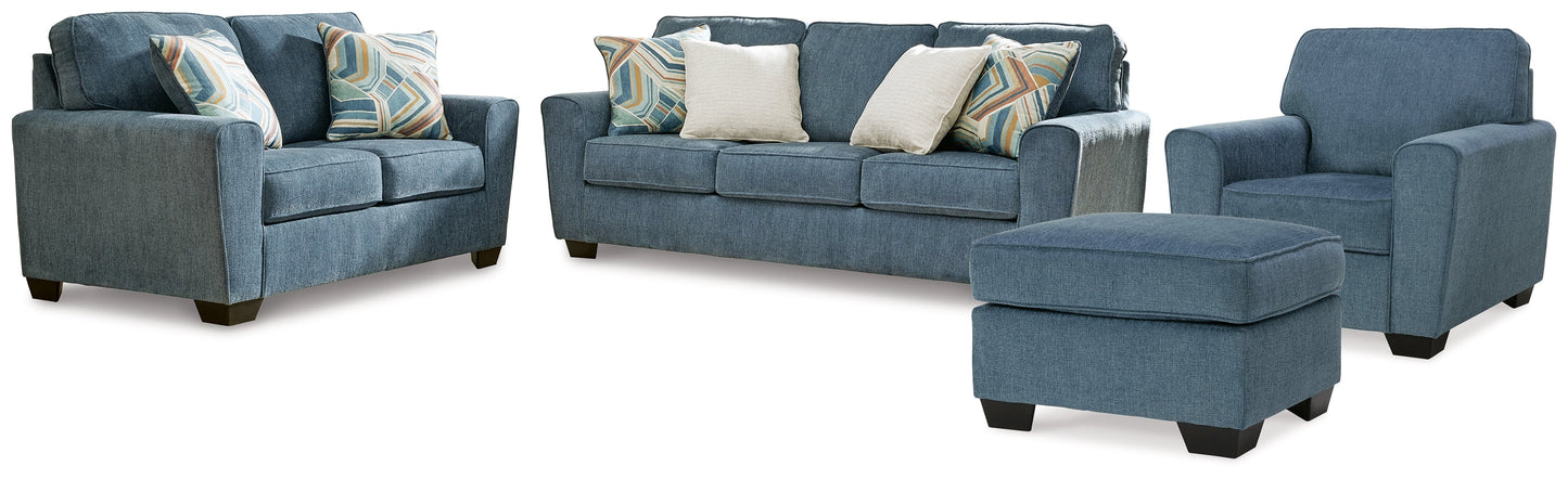 Cashton Blue Sofa, Loveseat, Chair and Ottoman