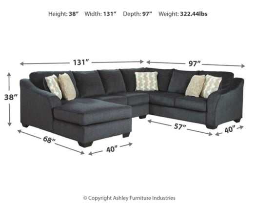 Eltmann Slate 3pc Sectional Sofa w/ LAF Chaise