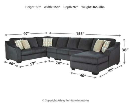 Eltmann Slate 4pc Sectional Sofa w/ RAF Chaise