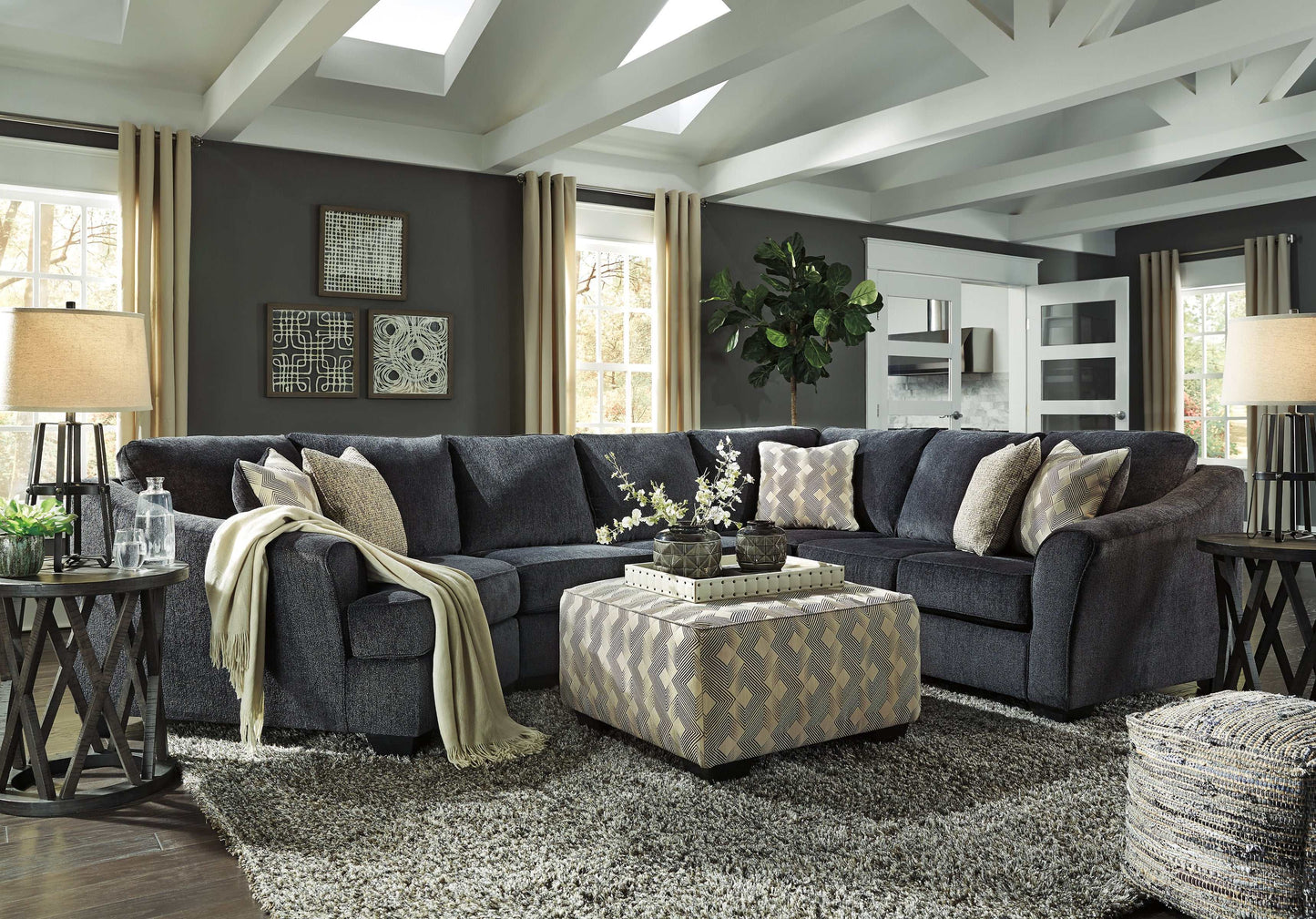 Eltmann Slate 3pc Sectional Sofa w/ LAF Cuddler