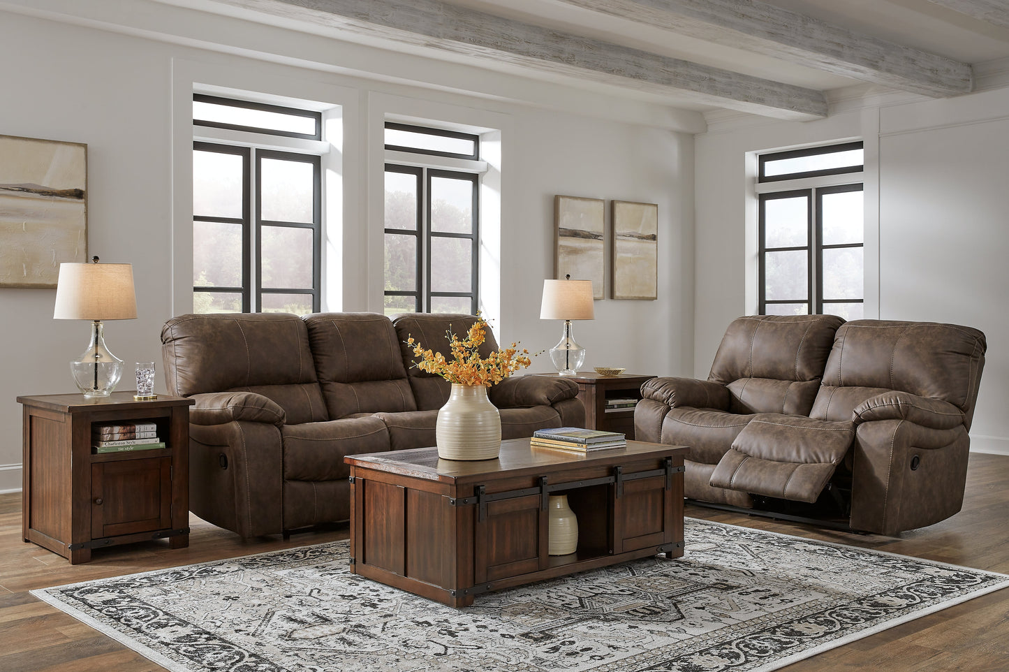 Kilmartin Brown Reclining Sofa and Loveseat