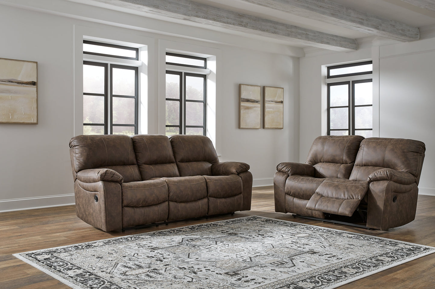 Kilmartin Brown Reclining Sofa and Loveseat